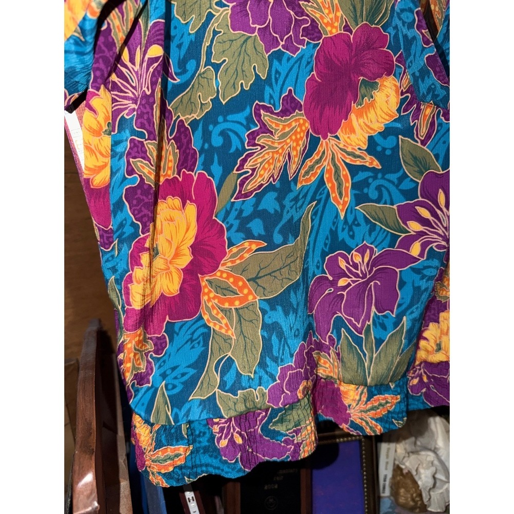 Alfred Dunner Vintage Floral Blouse Teal Purple Gold Short Sleeve Top Size 10 - Picture 3 of 4